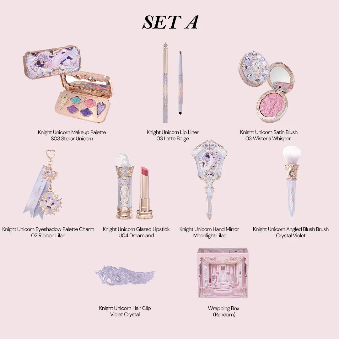 Flower Knows Celestial Bloom Set, 9 Items from Knight Unicorn Collection, Full Face Set with Eyeshadow, Lipstick, Blush, Mirror and Makeup Tools
