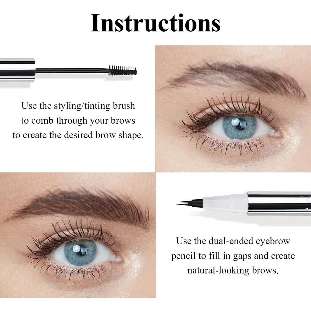 LUXAZA Dual-End Waterproof Brow Pen and Setting Gel, Long-Lasting Micro-Fork Tip Pencil for Natural 3D Eyebrows, Smudge-Proof Cosmetic