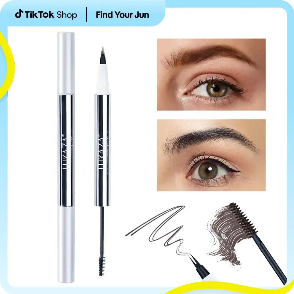 LUXAZA Dual-End Waterproof Brow Pen and Setting Gel, Long-Lasting Micro-Fork Tip Pencil for Natural 3D Eyebrows, Smudge-Proof Cosmetic