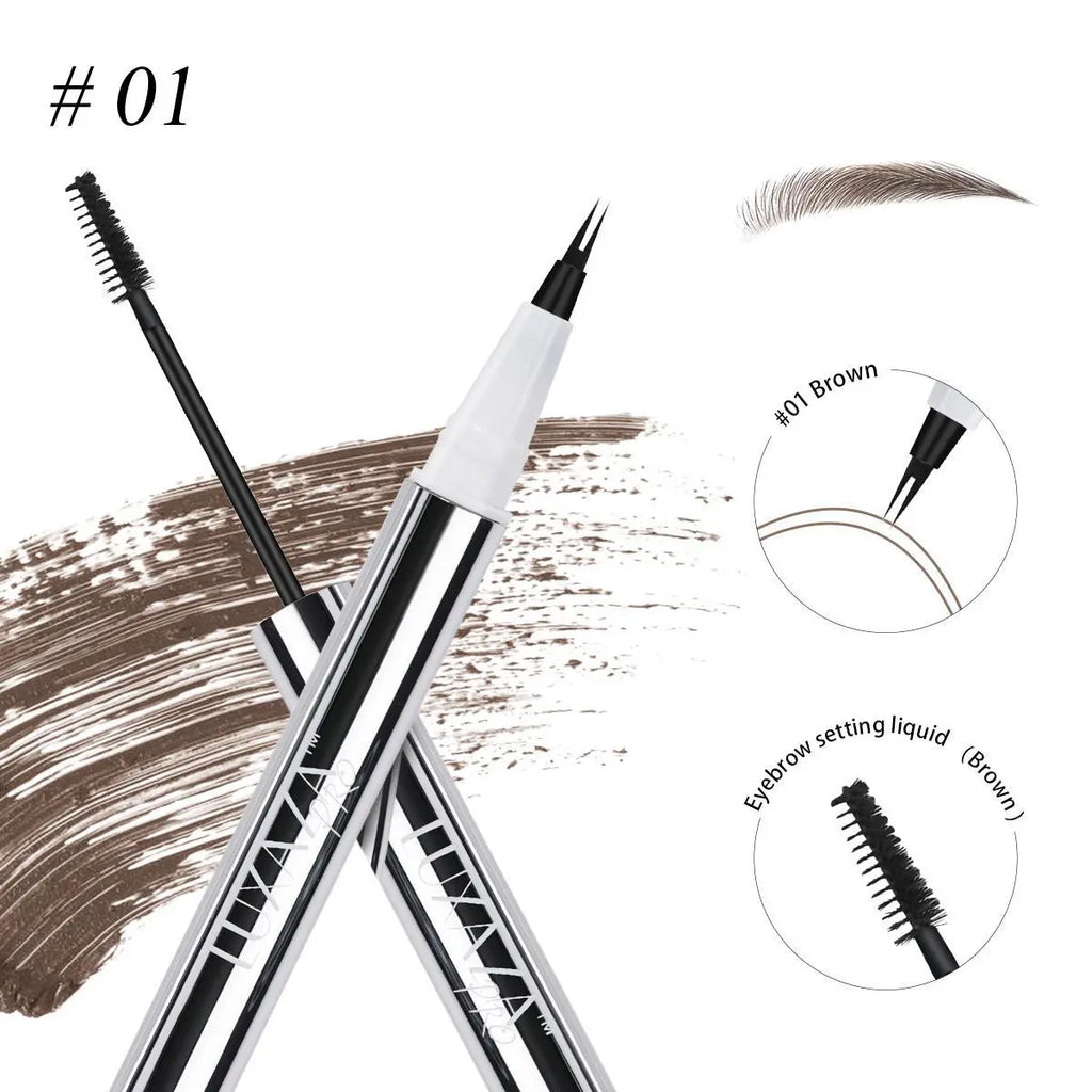 LUXAZA Dual-End Waterproof Brow Pen and Setting Gel, Long-Lasting Micro-Fork Tip Pencil for Natural 3D Eyebrows, Smudge-Proof Cosmetic